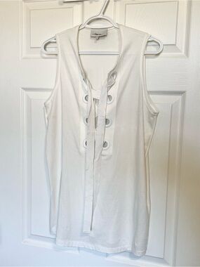 3.1 Phillip Lim White Lace-Up Grommet Tank